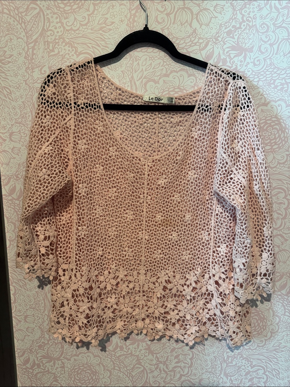 Open-Knit Crochet Tunic in Blush Pink